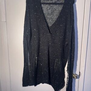 POL Women's Speckled Black V-Neck Sweater